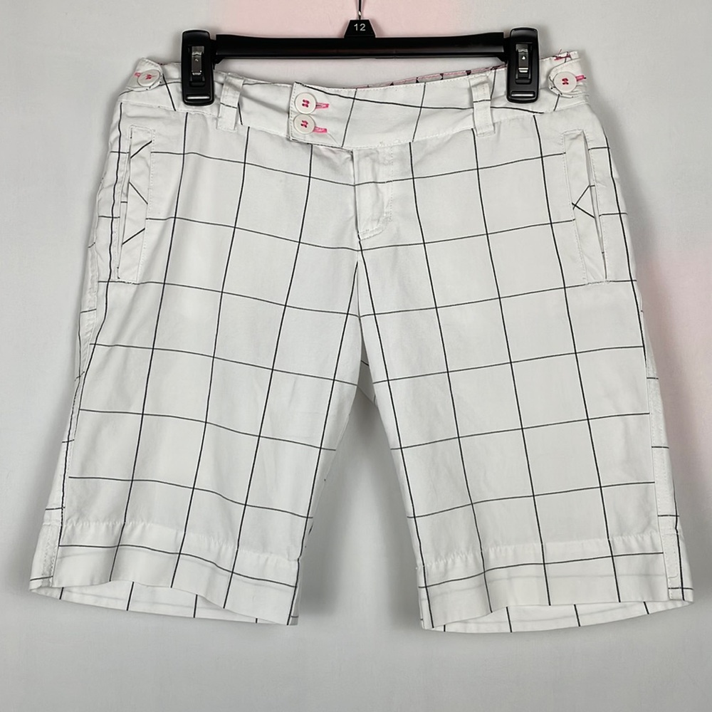 ALTERED Hurley White Low Rise Bermuda Shorts w/Black Stripes & Pink Accents